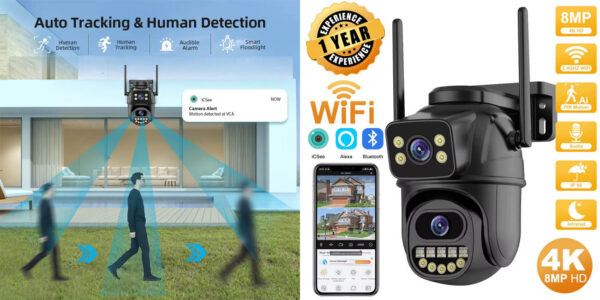 Cámara WiFi DDBROUGEN PTZ 4K 8MP para exterior