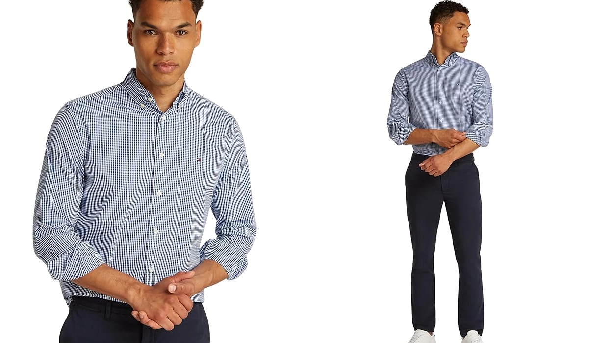 camisa Tommy Hilfiger Poplin Gingham Regular Fit para hombre