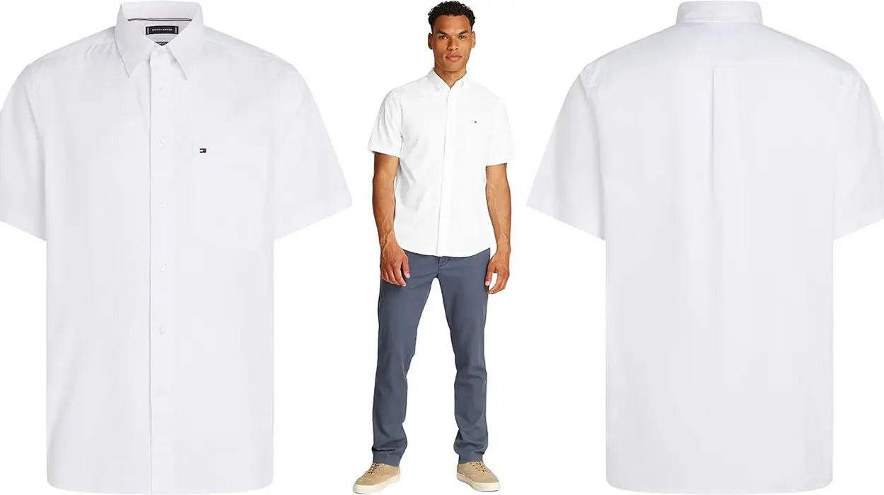 Camisa blanca Tommy Hilfiger de manga corta para hombre barata
