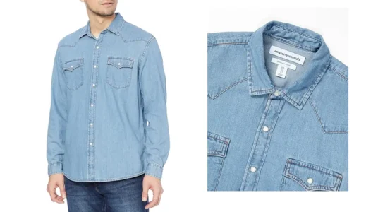 camisa denim de manga larga Amazon Essentials para hombre barata
