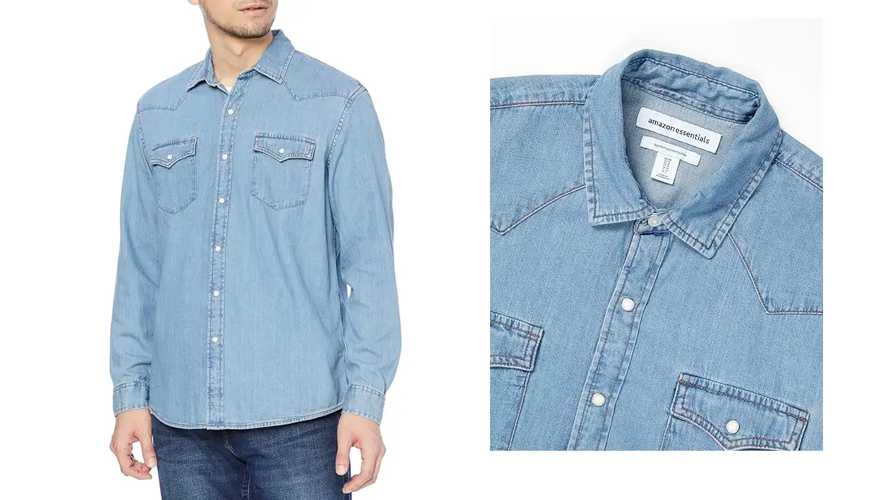 camisa denim de manga larga Amazon Essentials para hombre barata