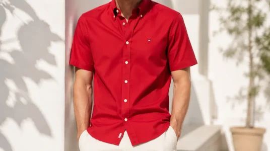 Camisa de manga corta para hombre Tommy Hilfiger Flex Popelin Solid