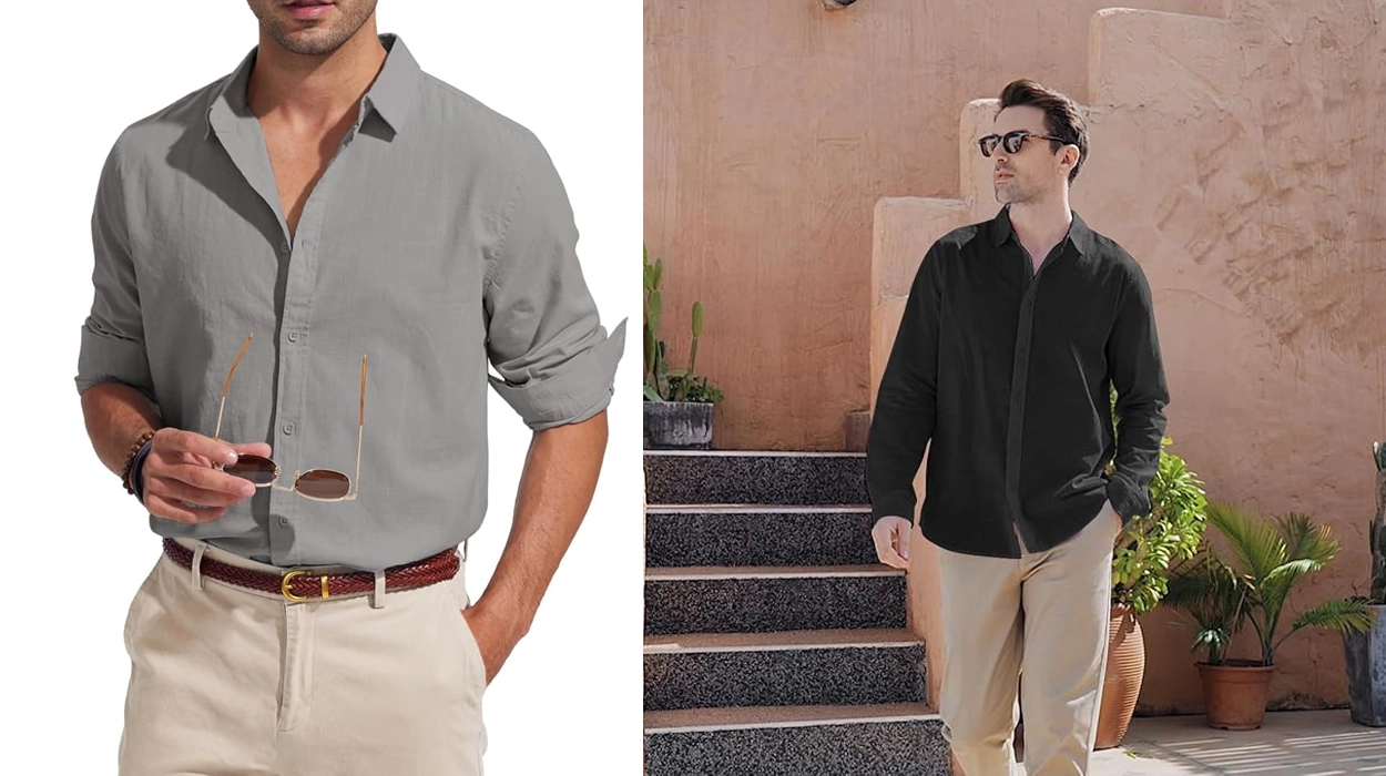camisas de lino de manga larga para hombre