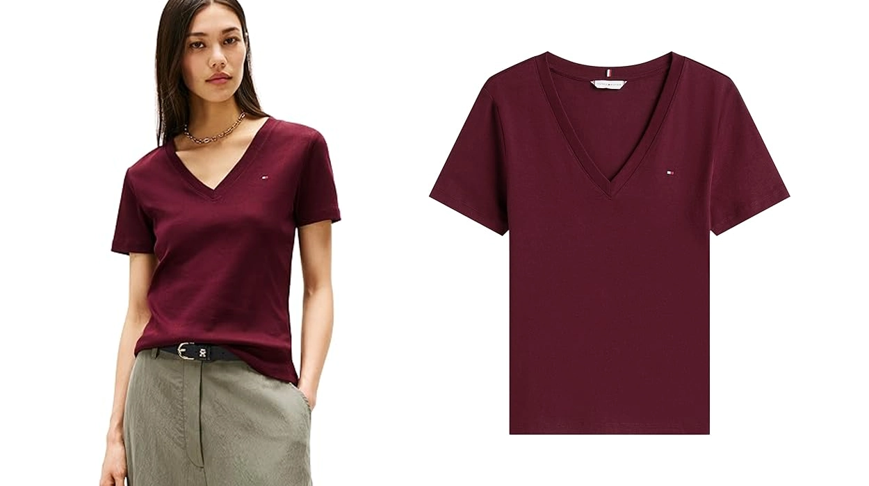 camiseta Tommy Hilfiger Slim Cody con cuello de pico para mujer