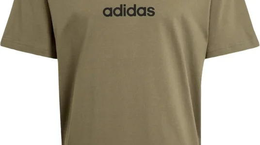 Camiseta adidas Essentials Linear para hombre en oliva y negro