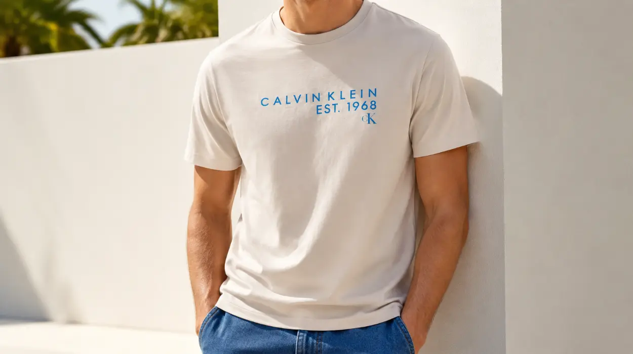 Camiseta Calvin Klein Logo Graphic para hombre de color beige