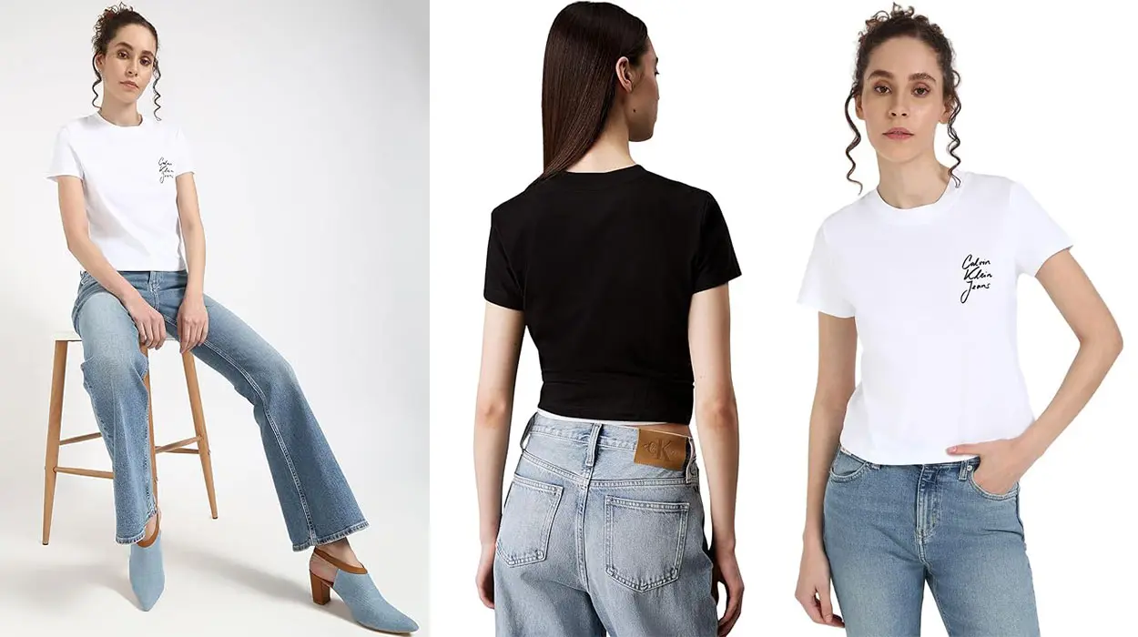 Camiseta Calvin Klein Slim Logo en 2 colores para mujer barata