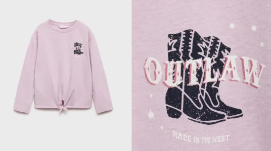 camiseta de algodón estampada de manga larga Mango Outlet para niña