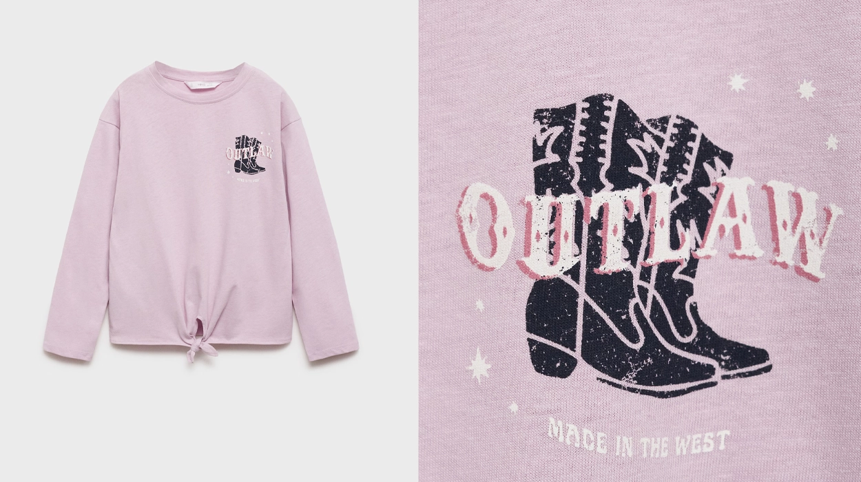 camiseta de algodón estampada de manga larga Mango Outlet para niña