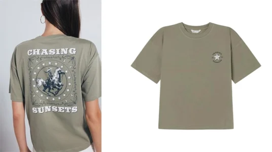 camiseta de manga corta Springfield con estampado trasero para mujer