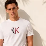 Camiseta gráfica Calvin Klein CKJ 2TONE para hombre, blanca y gris, talla M