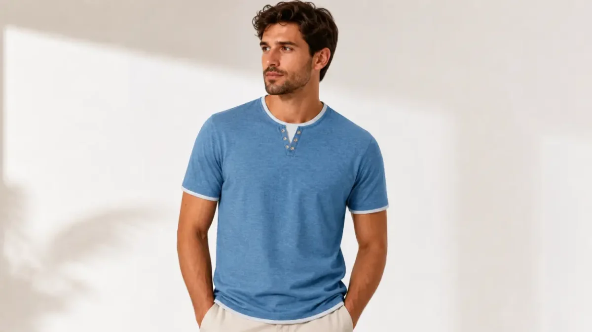 Camiseta Hisir de manga corta para hombre con cuello redondo en varios colores