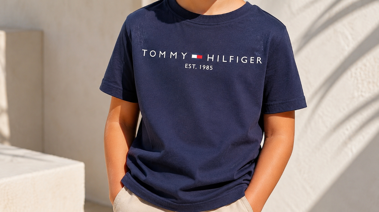 Tu peque siempre a la moda con esta camiseta azul de Tommy Hilfiger