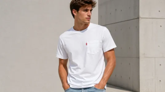 Camiseta de manga corta con bolsillo Levi's para hombre, color blanco, talla M