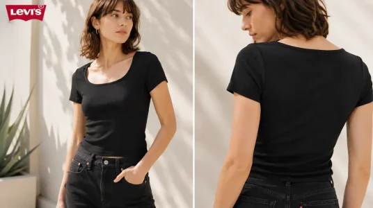 Camiseta Levi's Essential Sqrd Neck de corte ajustado color antracita
