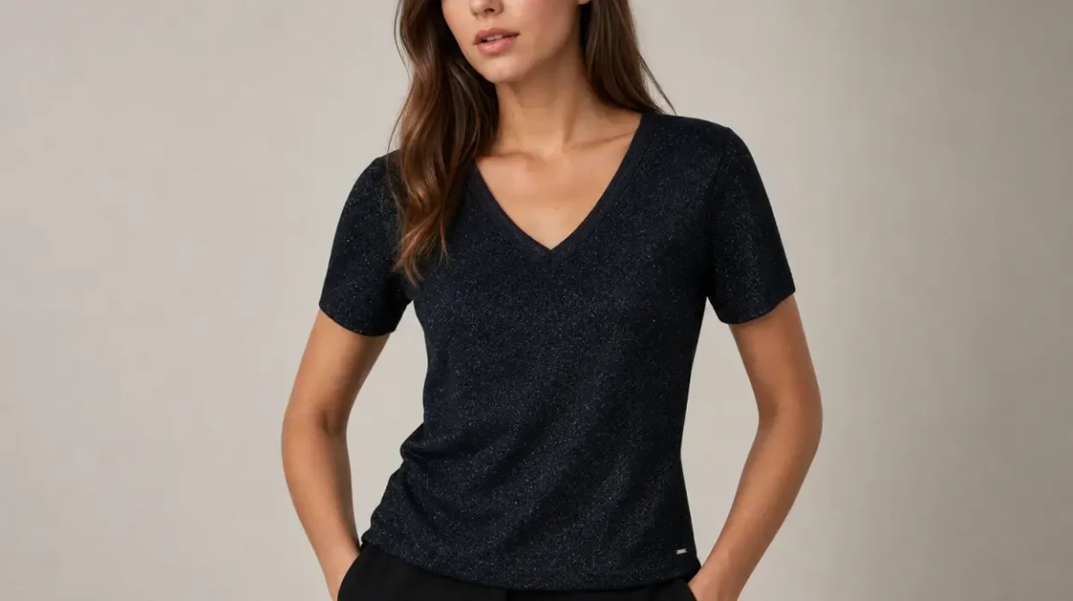 Camiseta Morgan de manga corta con escote en V para mujer