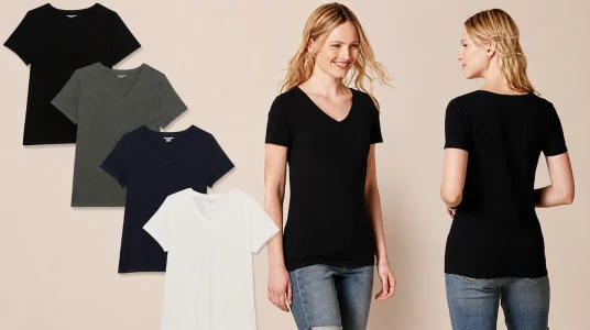 Camiseta de manga corta para mujer de Amazon Essentials con opciones de cuello redondo y en V