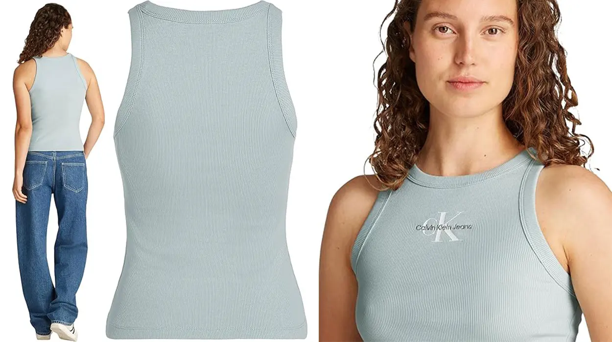 Camiseta slim de tirantes anchos Calvin Klein para mujer barata