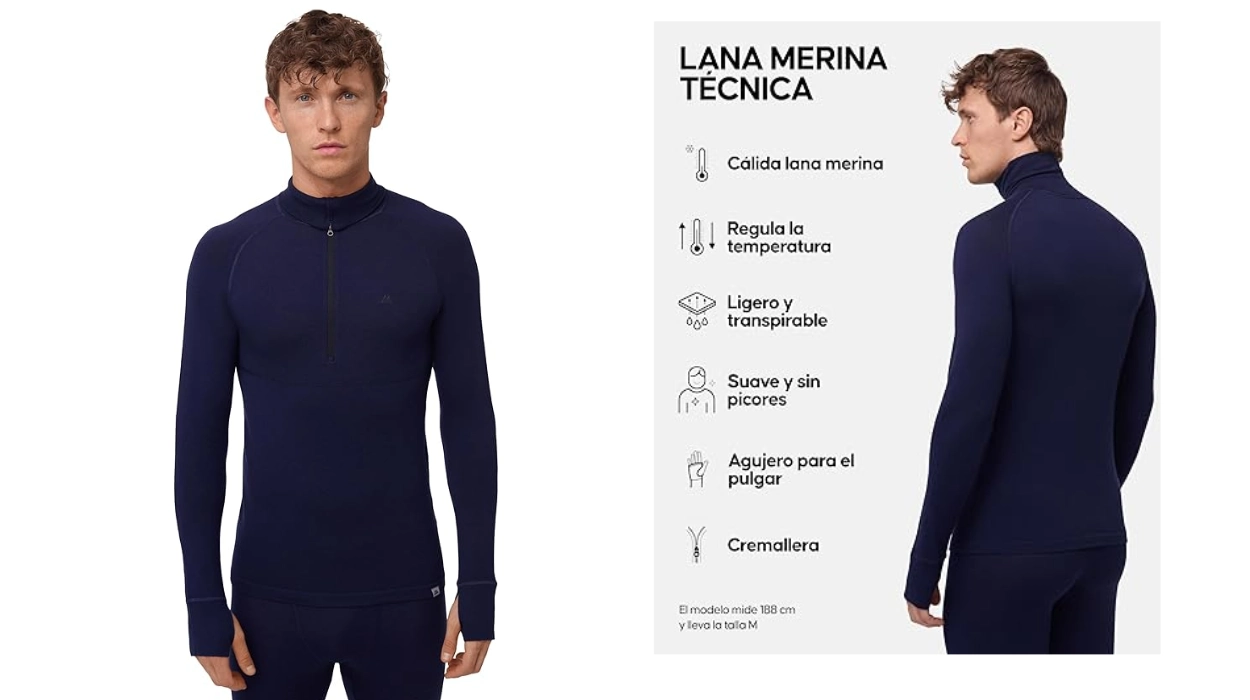 camiseta térmica Danish Endurance media cremallera con lana merino para hombre