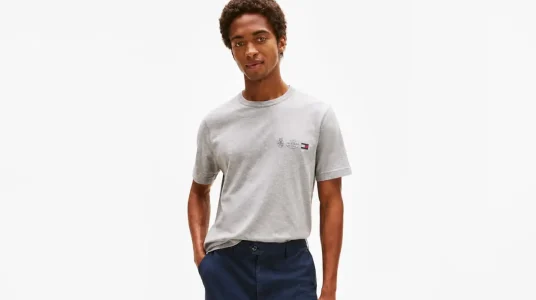 Camiseta Tommy Hilfiger de manga corta para hombre con cuello redondo y diseño Small Crest Outline en gris