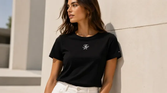 Camiseta de mujer Tommy Hilfiger TH Script Slim SS, talla M y color negro