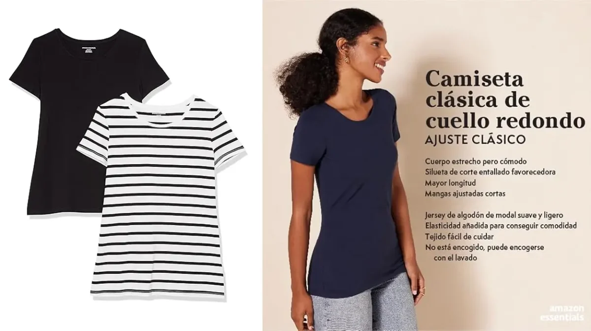 Pack de 2 camisetas de manga corta Amazon Essentials para mujer