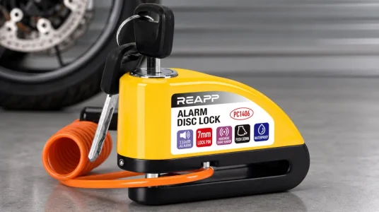 Candado de disco REAPP con alarma de 110 dB para motos y bicicletas, con cable recordatorio y bolsa