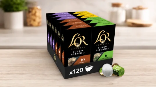 Surtido de cápsulas de café L'OR Espresso Lungo: 120 unidades y 4 intensidades compatibles con Nespresso