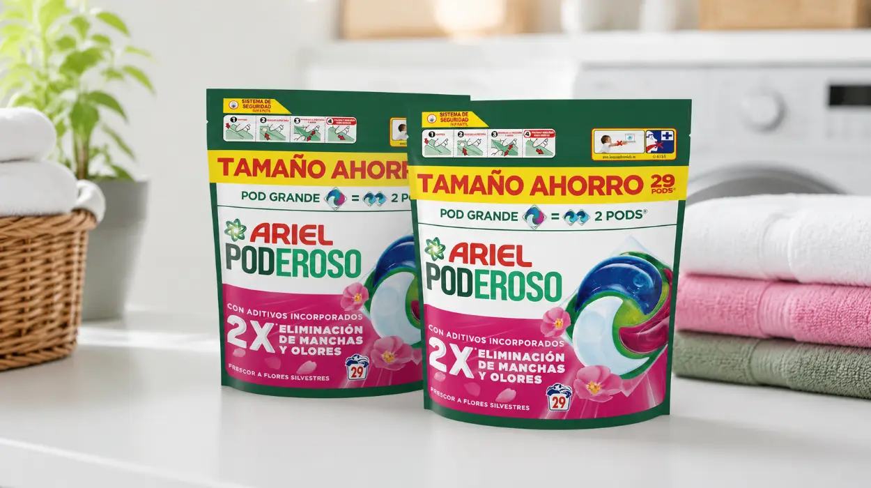 Pack x2 Detergente en cápsulas Ariel Poderoso PODs grandes (58 lavados)