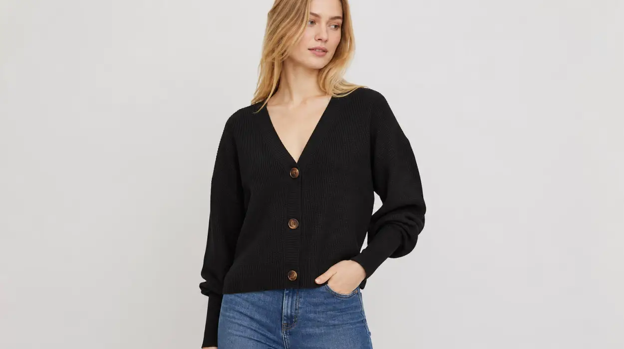 Cárdigan de punto Vero Moda VMLEA de manga larga y cuello de pico para mujer