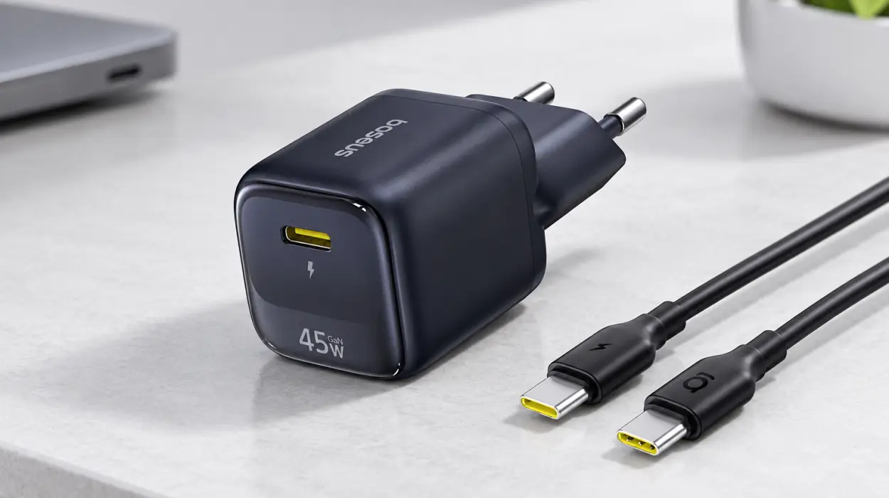 Cargador Baseus GaN de 45 W con cable USB-C de 1 m y carga rápida