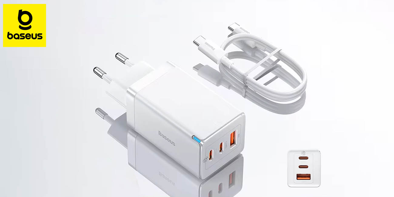 Cargador Baseus GaN5 Pro 2x USB-C + USB de 65W