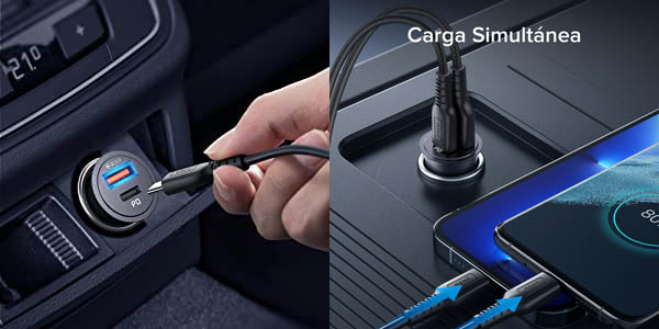 Cargador de coche INIU USB + USB-C (30 W + 30W) QC 3.0