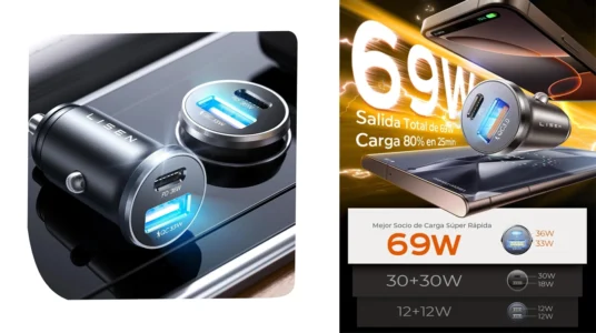 cargador de coche Lisen con carga rápida 69W