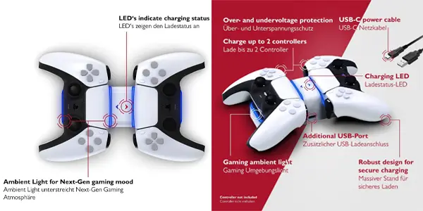 Cargador LIONCAST para 2 mandos DualSense de PS5
