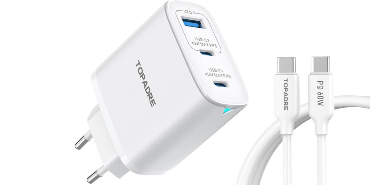 Carga hasta 3 dispositivos al mismo tiempo con este cargador rápido TOPADRE de 45W con un 30% de descuento en Amazon