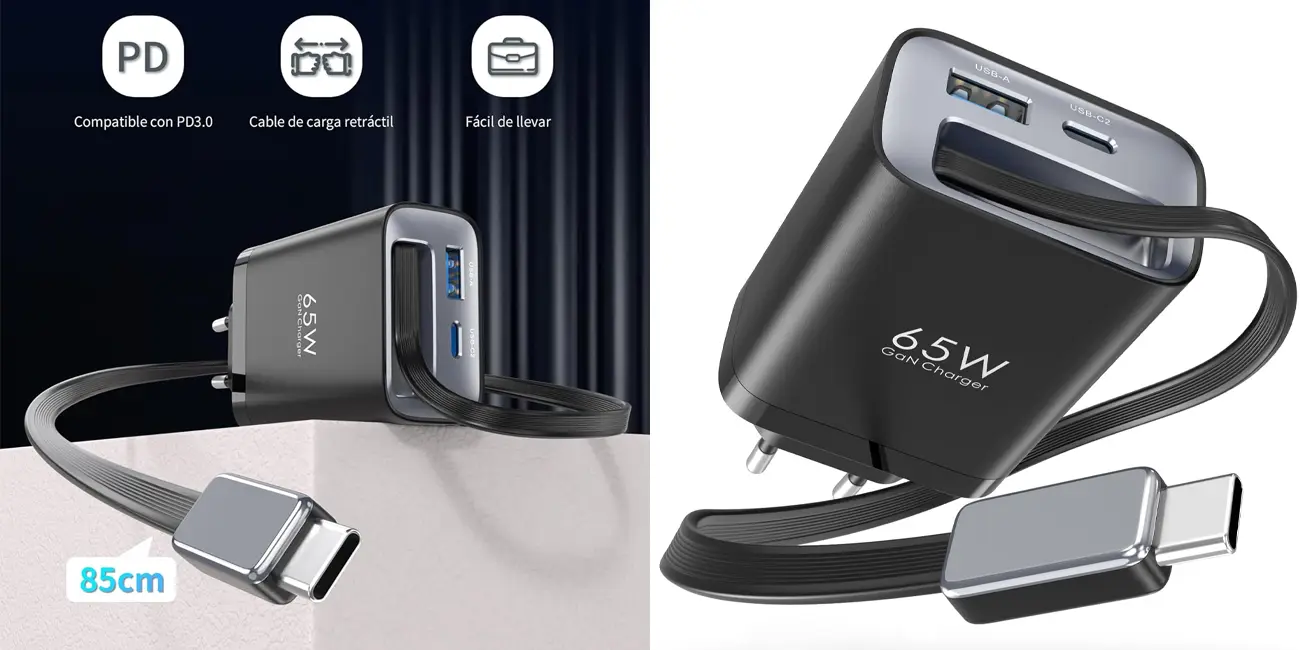 Cargador múltiple retráctil TOPADRE de 65W