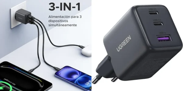 Cargador UGREEN de 30W con USB + 2x USB-C