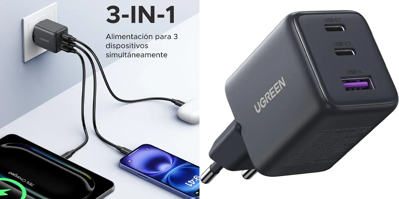 Cargador UGREEN de 30W con USB + 2x USB-C