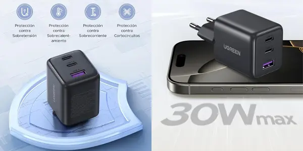 Cargador UGREEN de 30W con USB + 2x USB-C