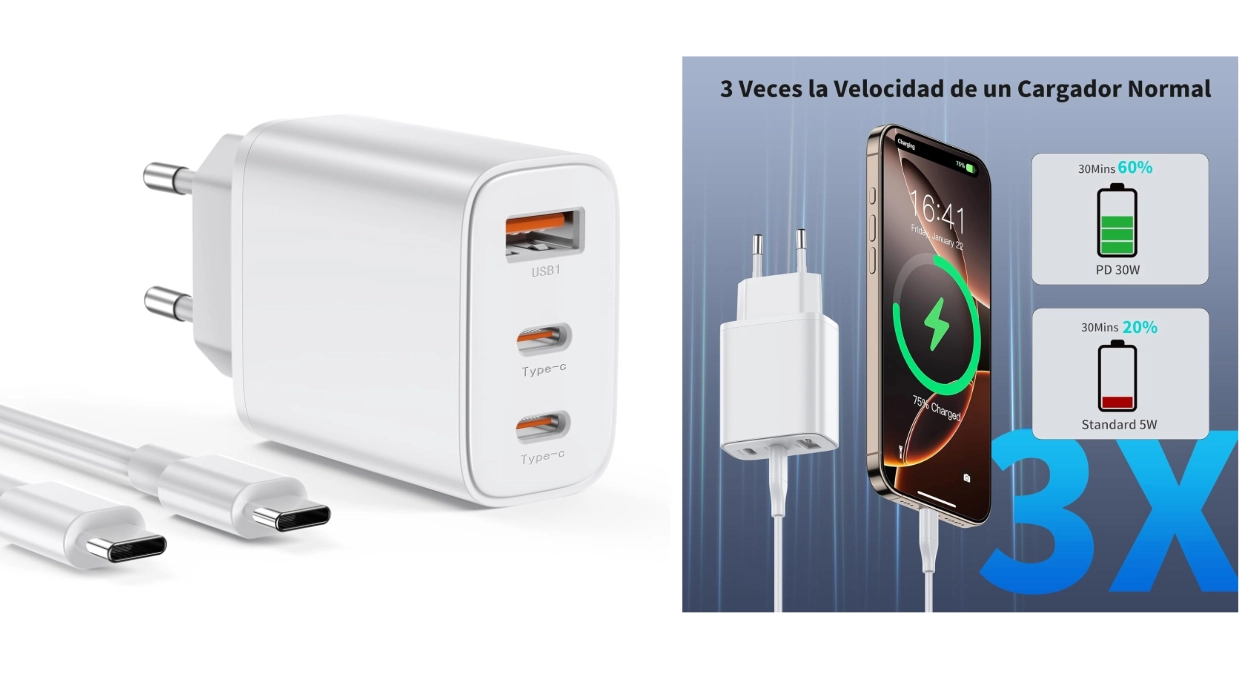 Cargador múltiple 30W con cable de 2m