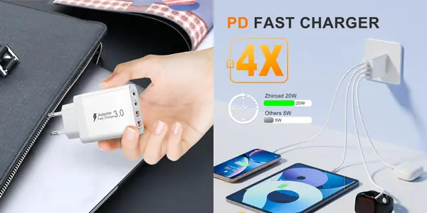 Cargador múltiple Zhiroad con 2x USB y 2x USB-C