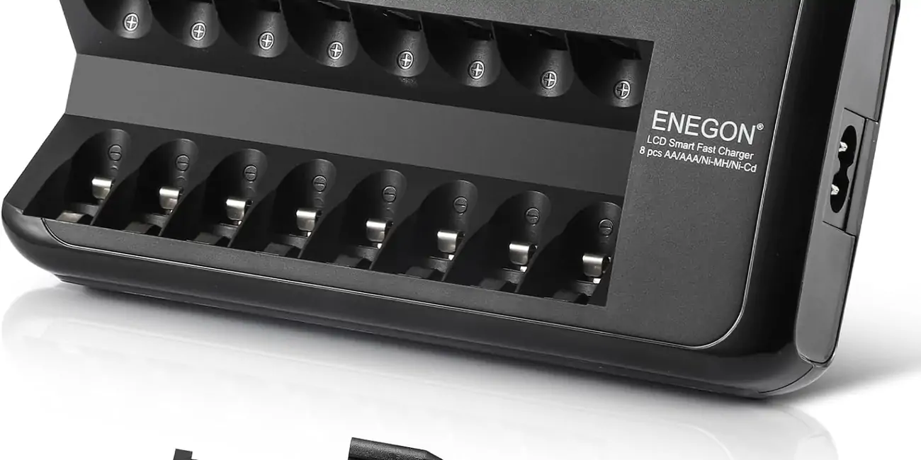 Cargador rápido inteligente Enegon para pilas recargables AA AAA con LCD, 8 Slots Independientes