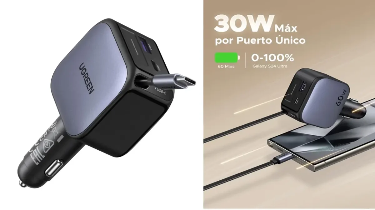 Este cargador retráctil para el coche con carga rápida evita los líos de cables en tu vehículo y hoy tiene un precio excelente