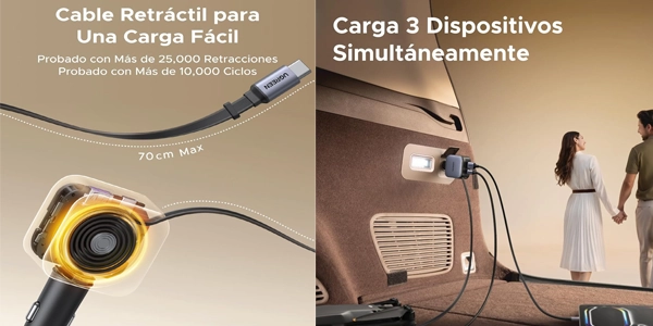 cargador retráctil para el coche Ugreen con carga rápida oferta