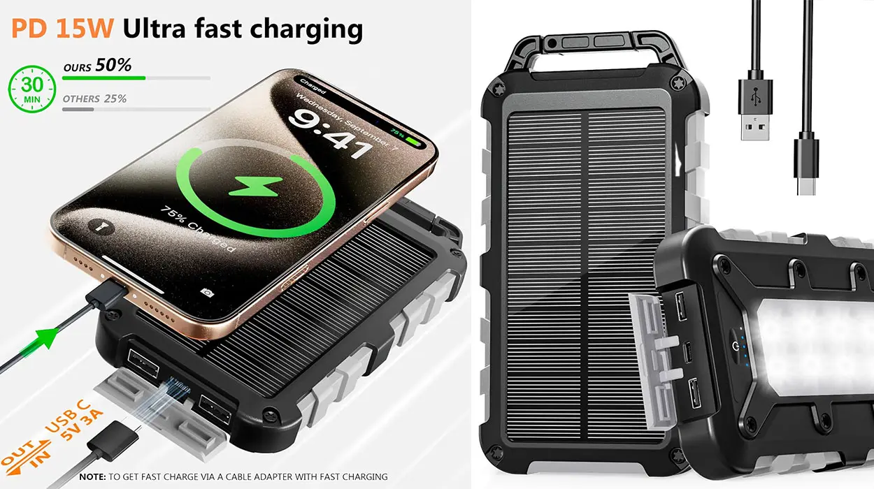 Batería externa solar WOWMVP de 26.800 mAh barata