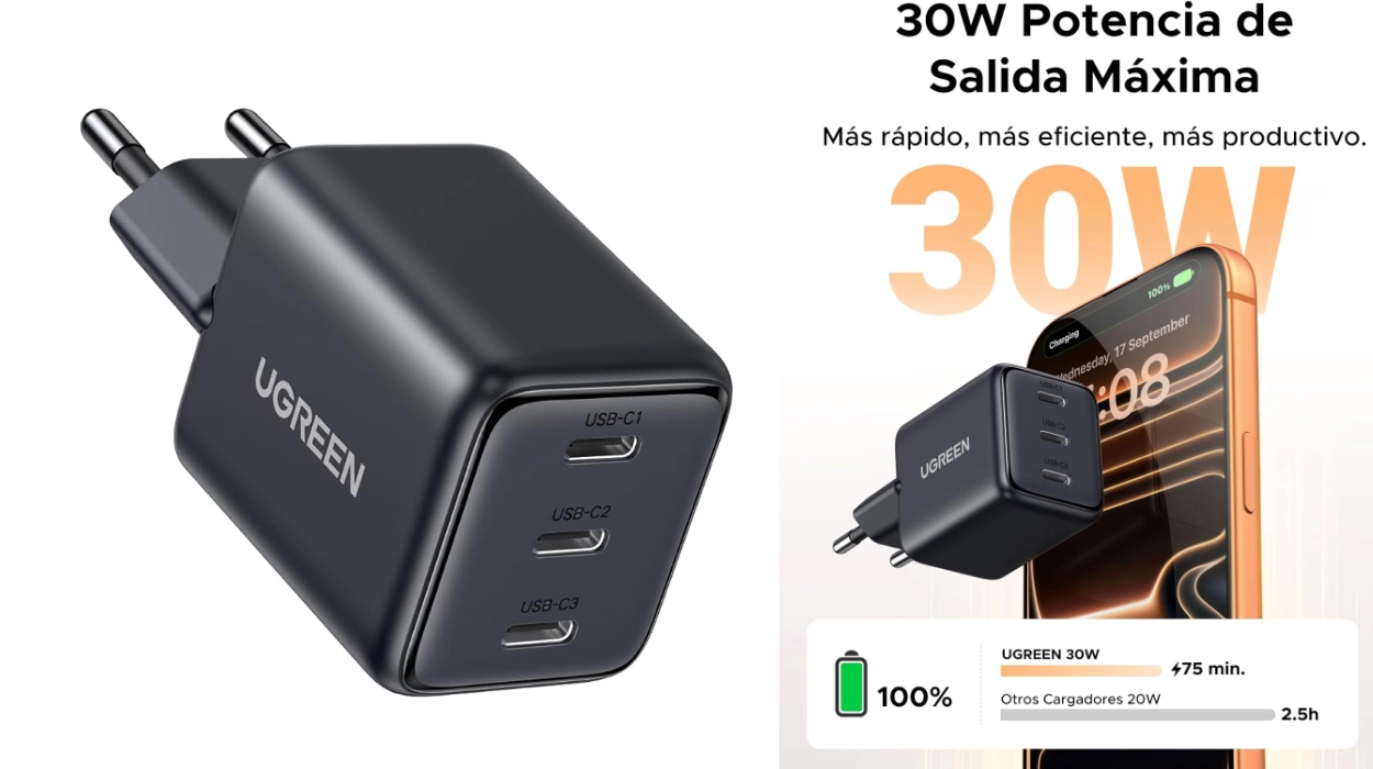 cargador-ugreen-zapix-de-3-puertos-usb-c-y-carga-rapida-de-30w
