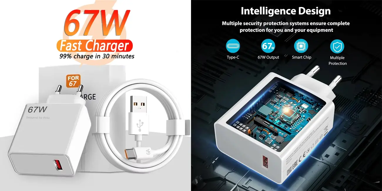 Cargador de pared de 67W con cable USB-C