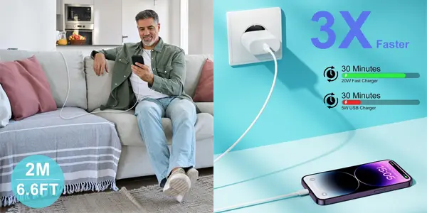 Cargador USB-C VNOOK de 20W + cable Lightning de 2m