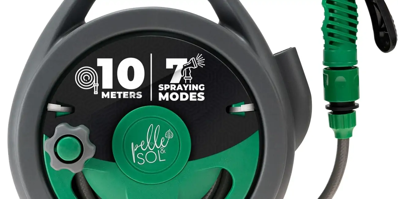 Carrete de manguera de jardín de 10 m con 7 boquillas Pelle & Sol